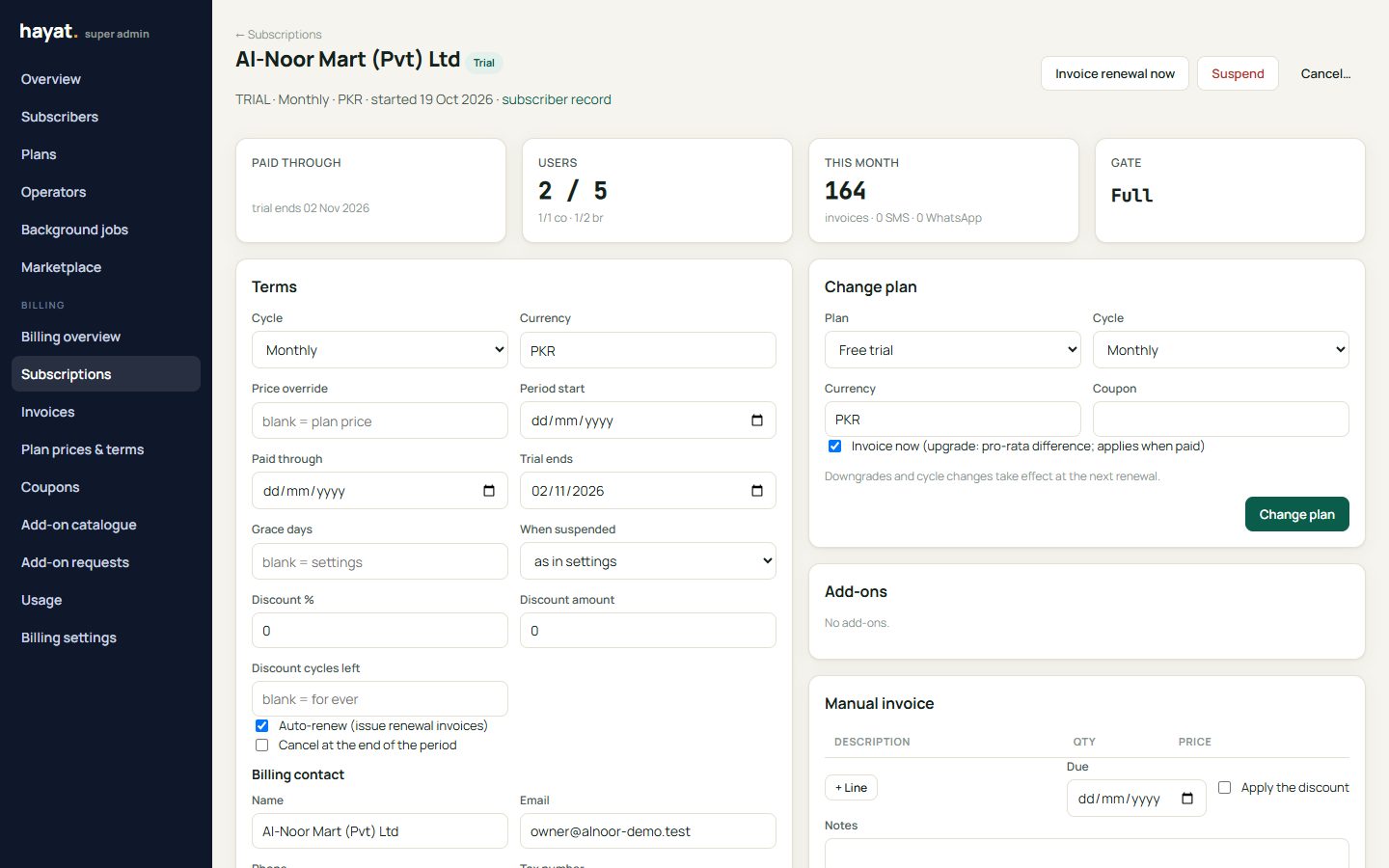 A subscription (super admin)