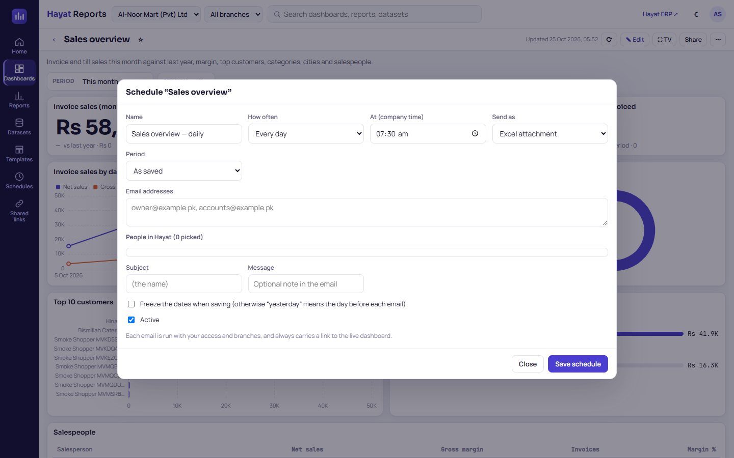 A new email schedule (not saved)