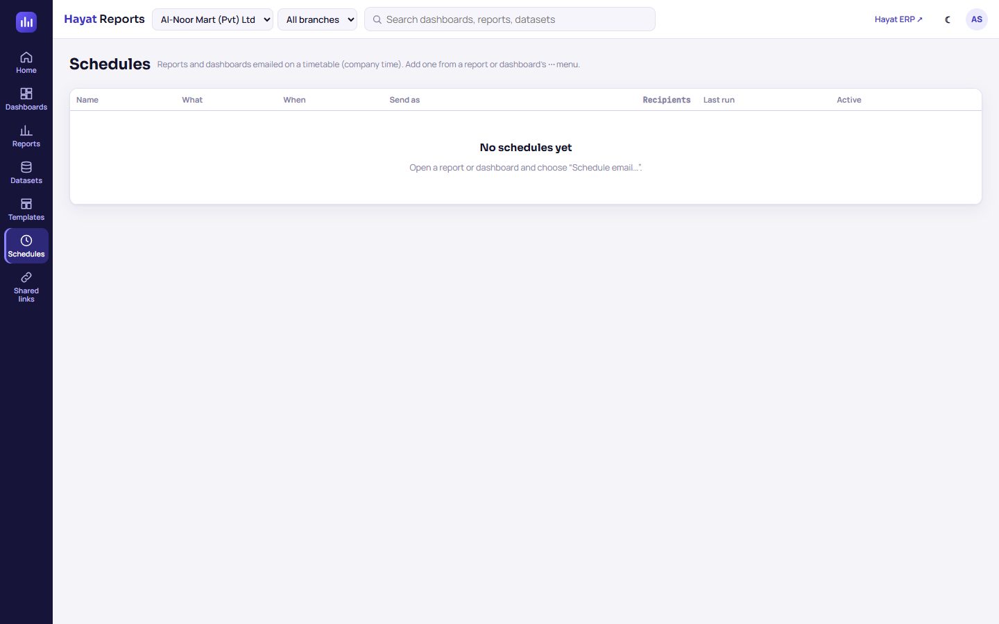 The Schedules page