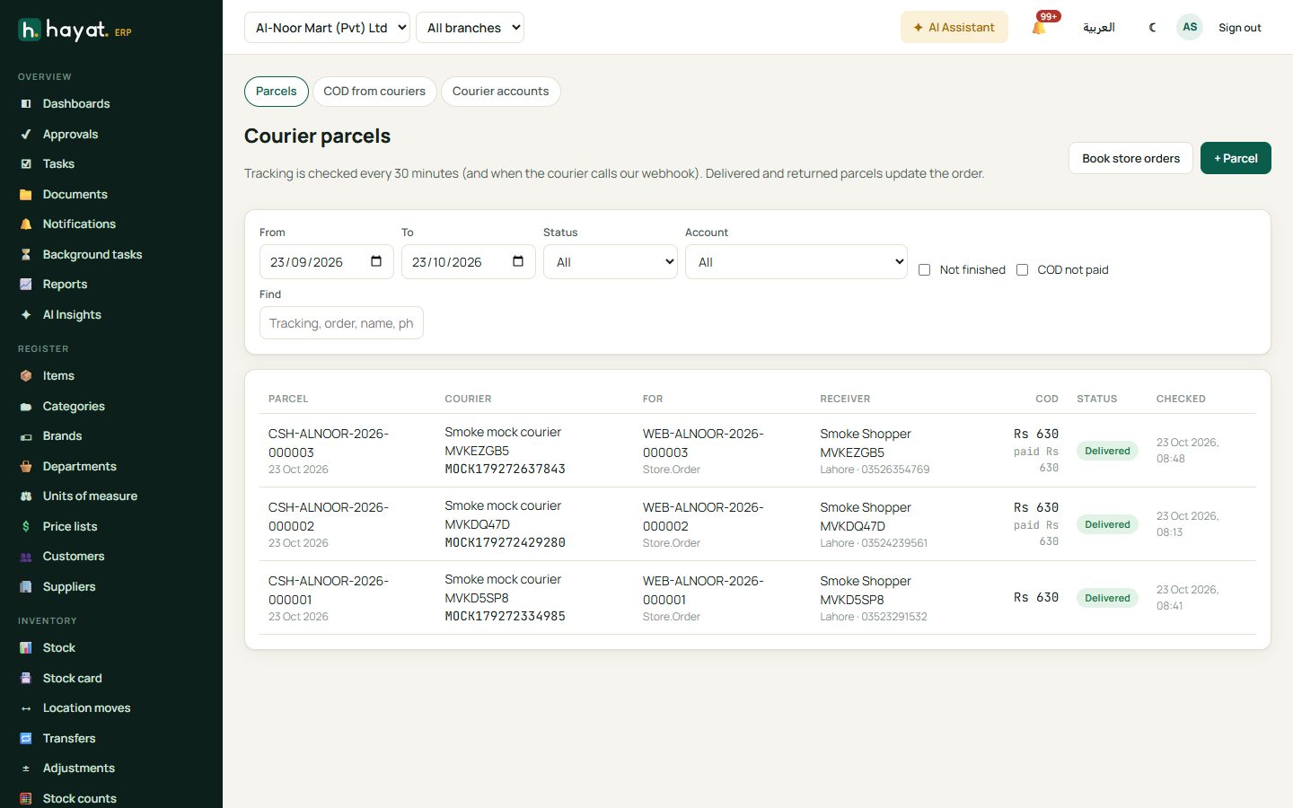 Courier parcels