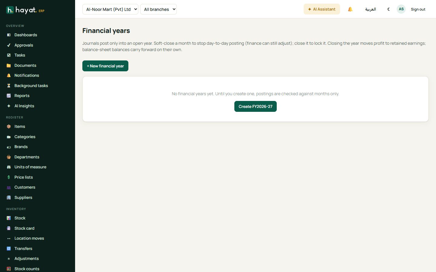 Financial years