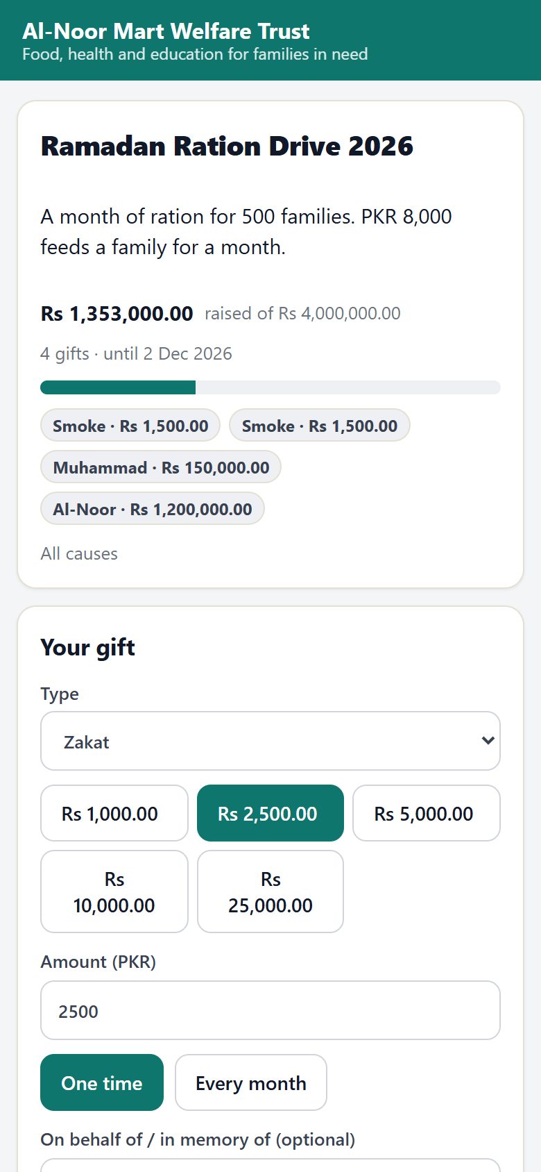 A campaign on the donate page