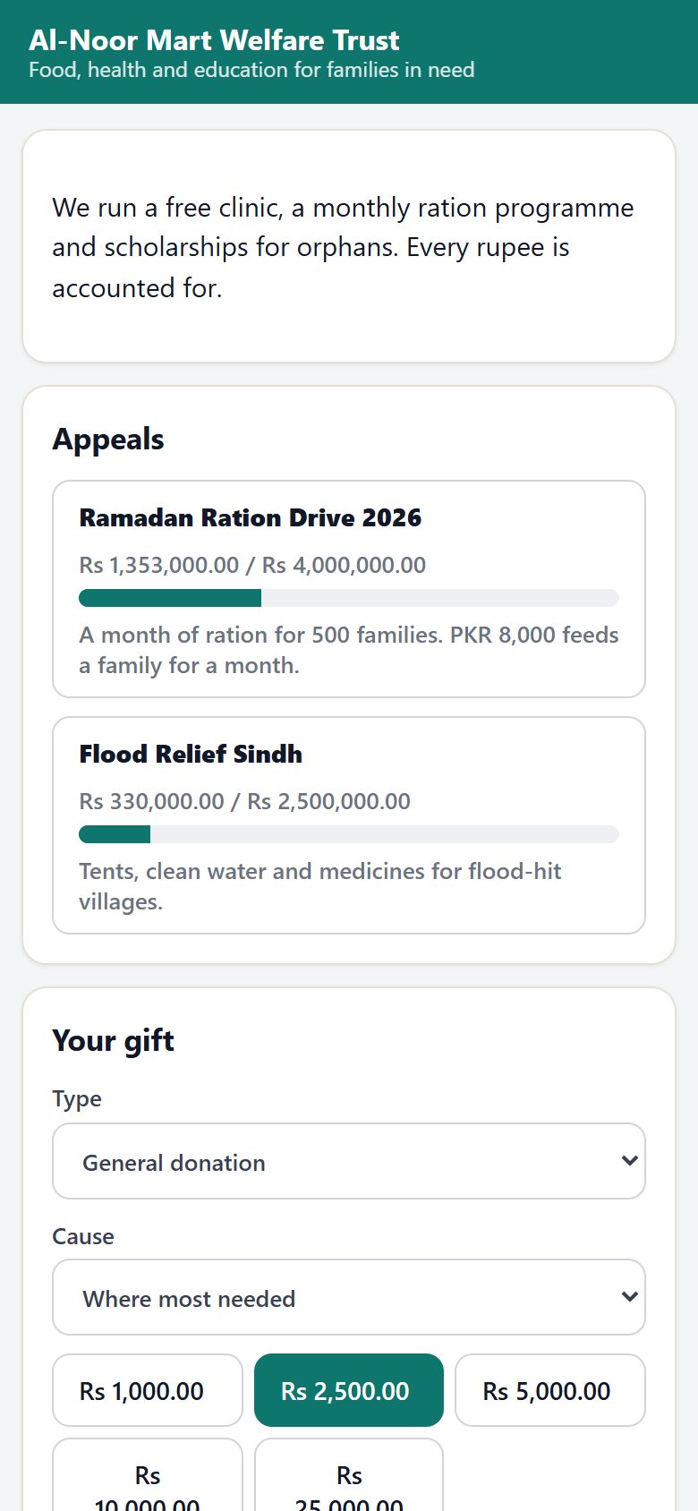 Donate page