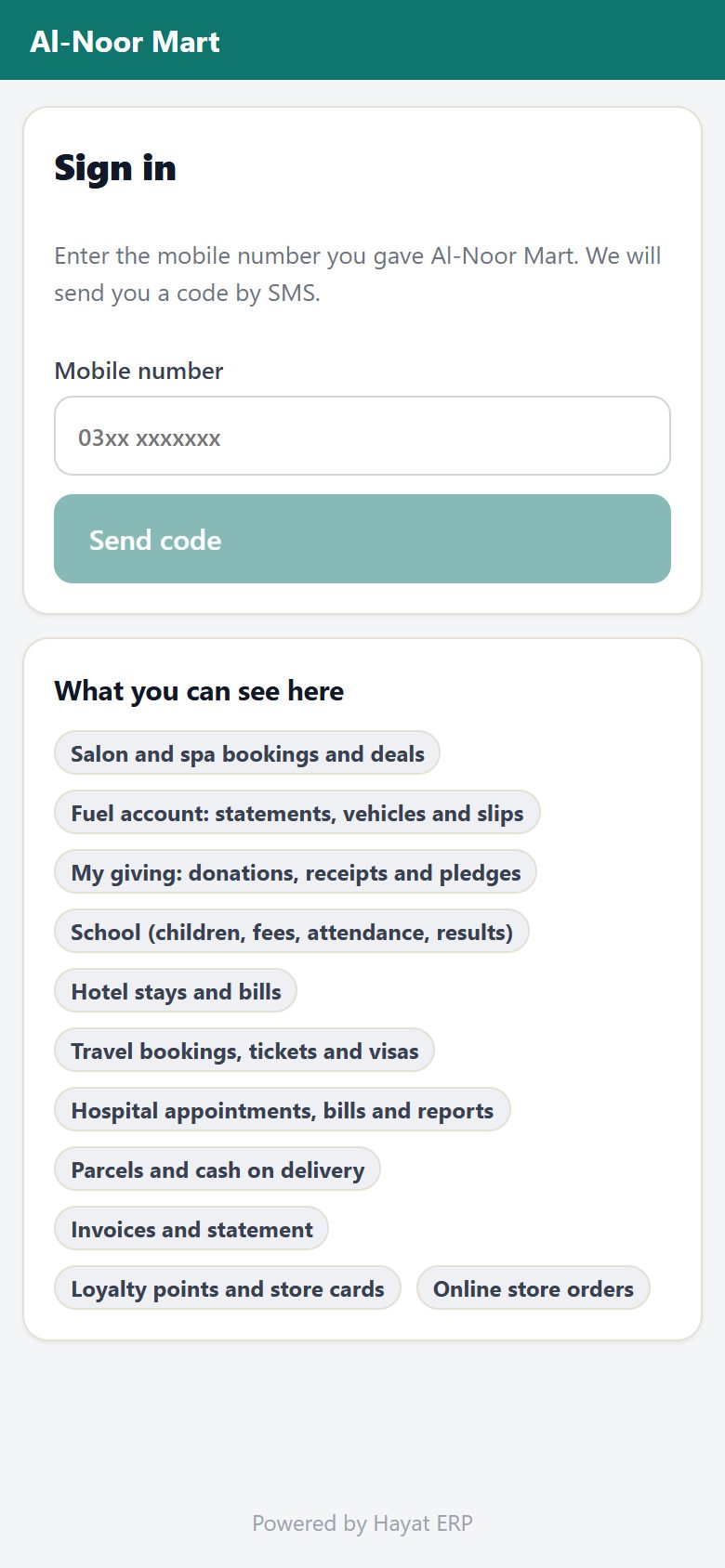 Signing in to a business's portal on a phone