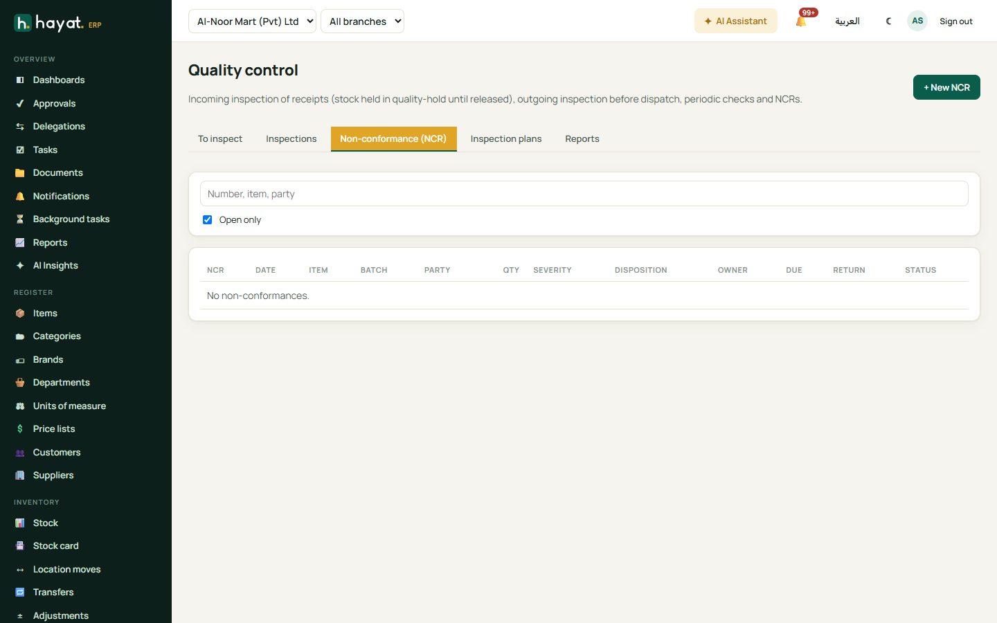Non-conformance reports