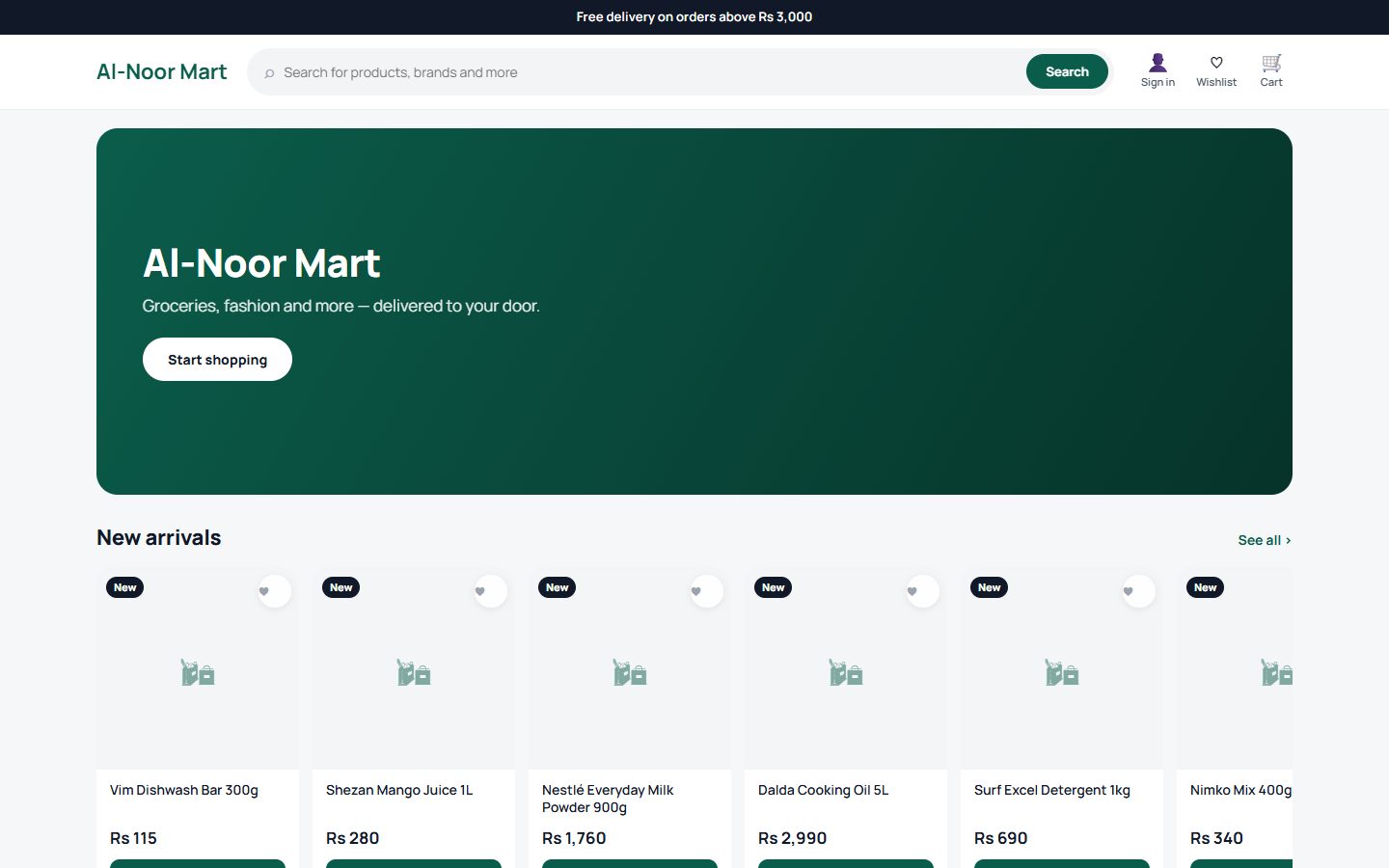 Shop home page